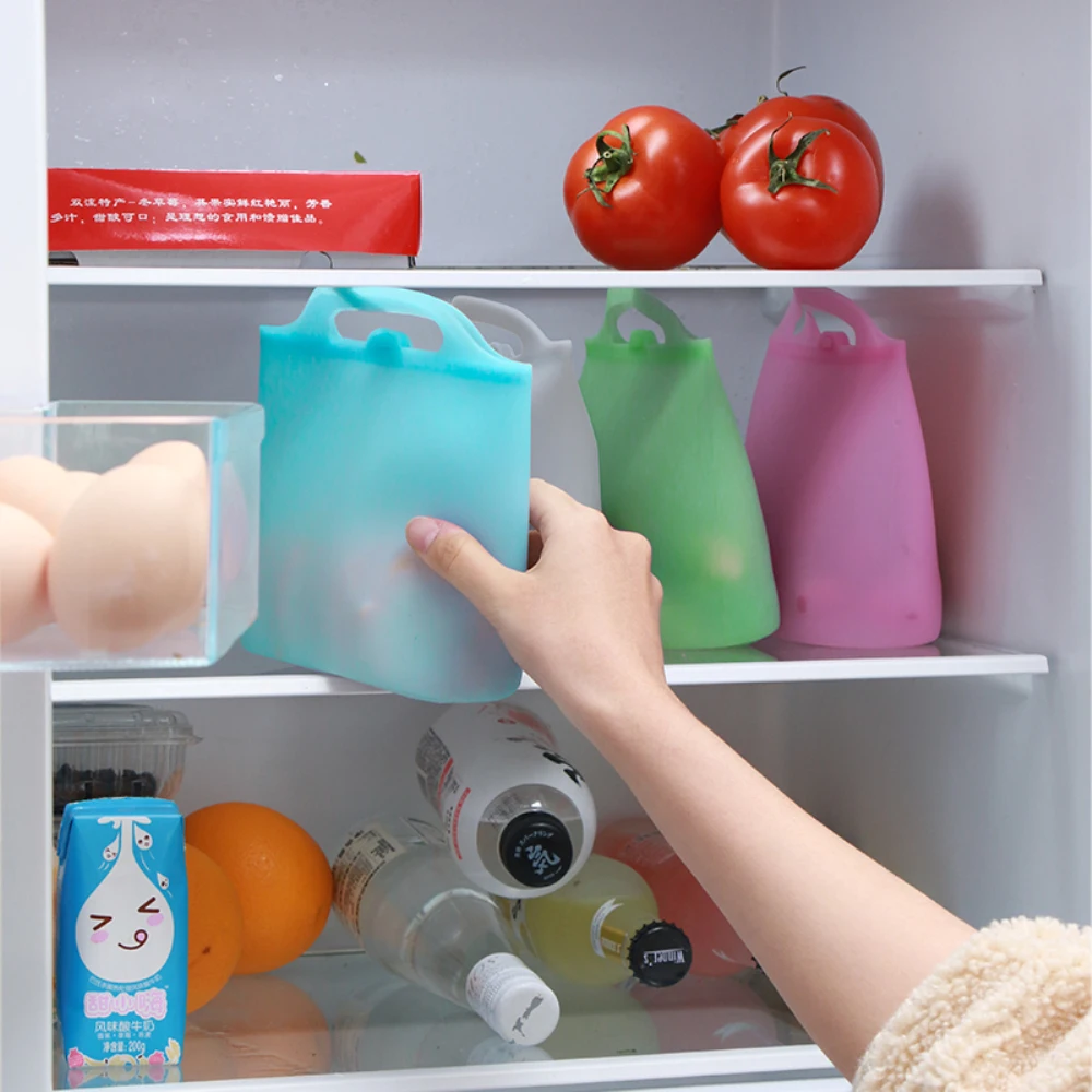 Silicone Food Bag Frosted PEVA Silicone Food Fresh-keeping Bag Reusable Freezer Zipper Leakproof Fruit Hermetic Kitchen Tool