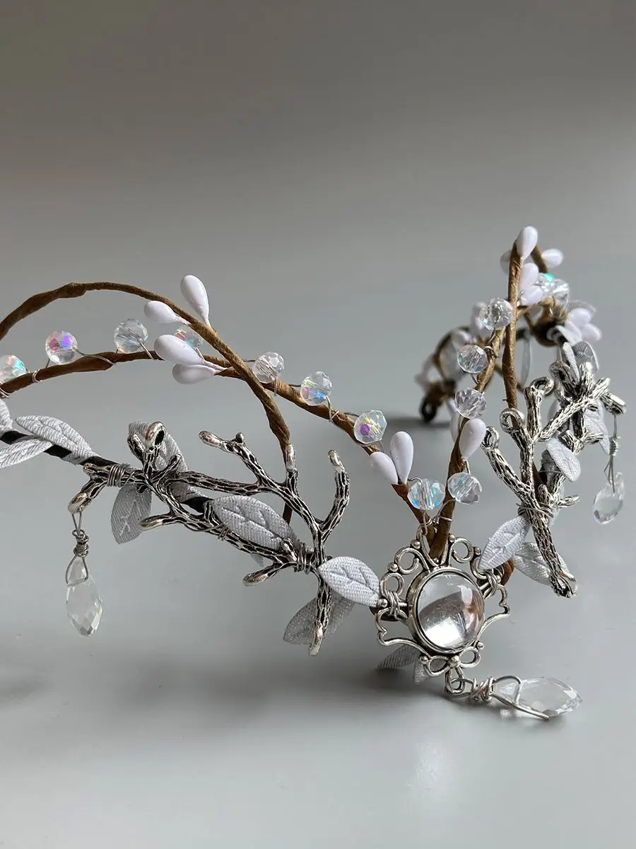 Handgemachte mittelalter liche blau lila Blätter klare Edelstein Wald Tiara Elf Elfen Kopf bedeckung Fee Krone Elfen Tiara – Detail 8