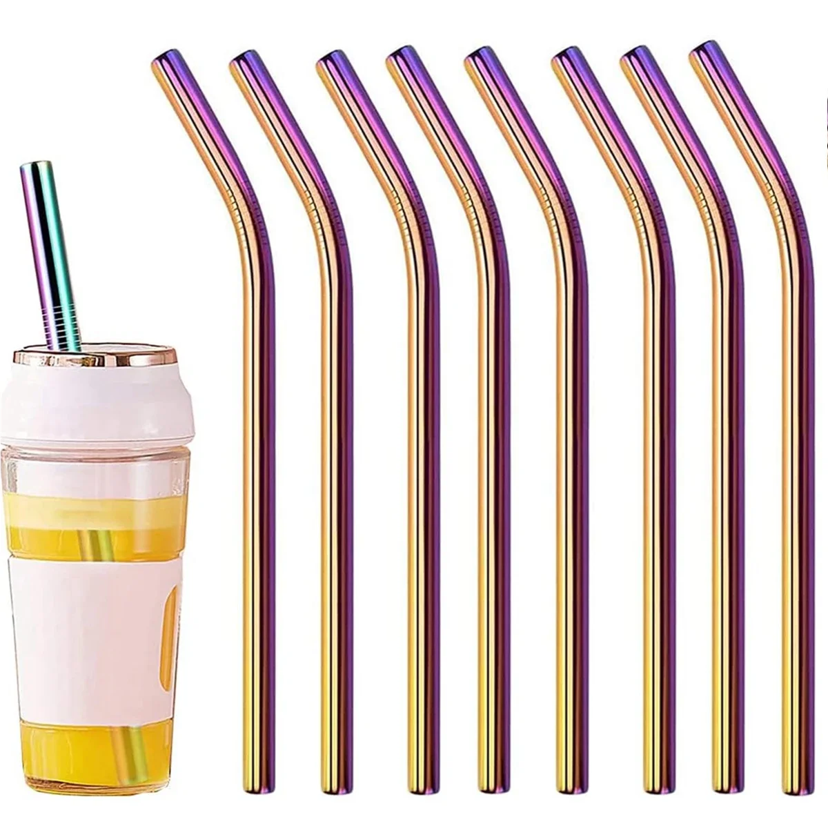 8 Piece 12 inch Extra Long Reusable Metal Stainless Steel Thick Drinking Straws