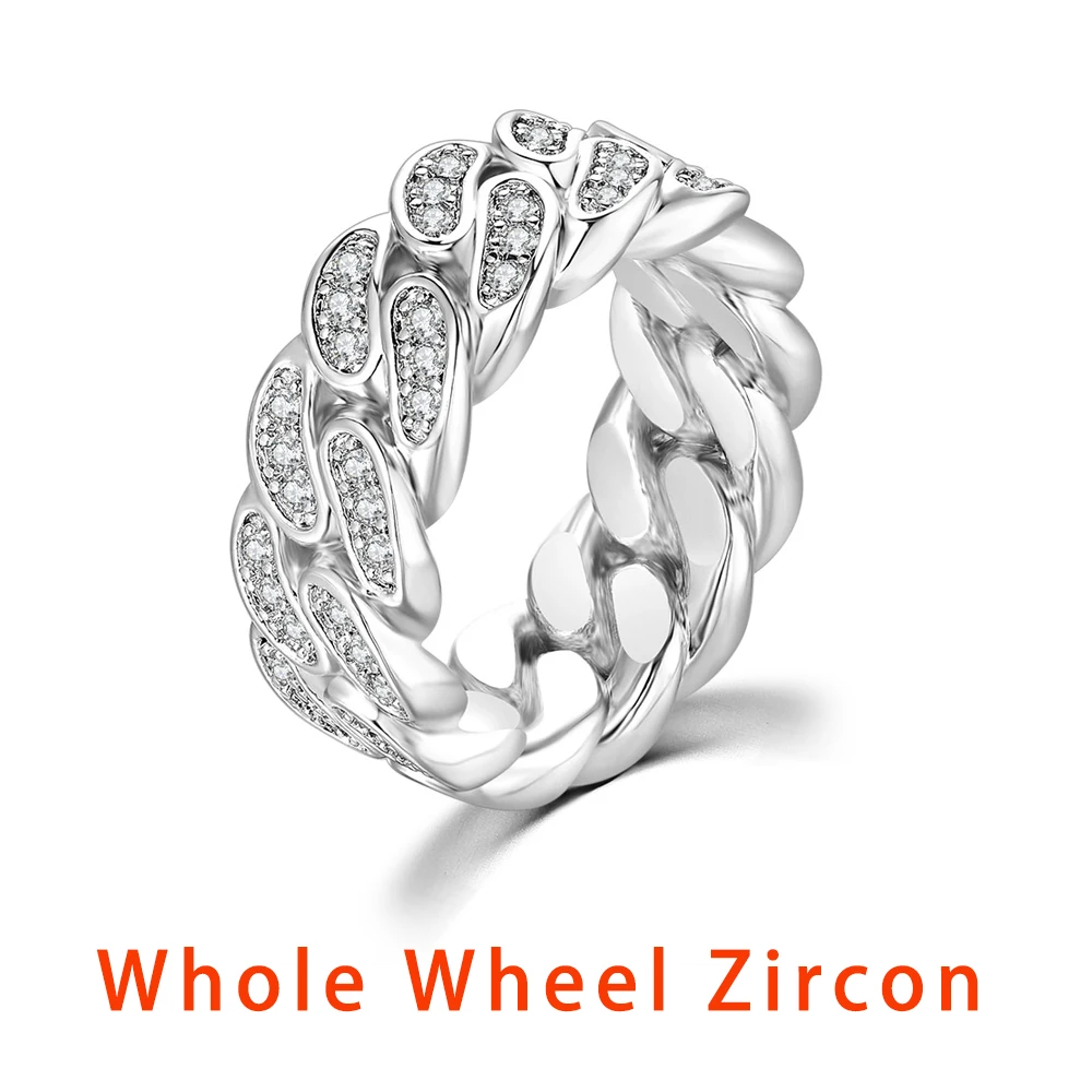 Cuban Link Ring for Women Hiphop Mens Rings Zircon Gold