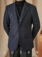 Mr. Lu San Gentry Dress Retro Commuter Business Herringbone Wool Suit Colorful Flower Point Warm Slim Fit Suit Trendy Men 1