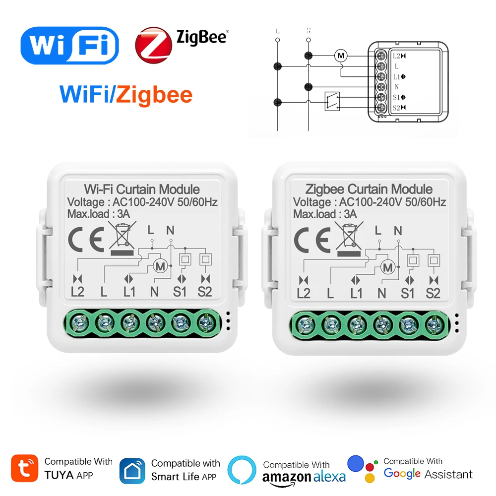 Tuya Smart Curtain Switch Module Wifi/Zigbee Mini Size Per Tapparella Controllo Motore Elettrico Funziona Con Alexa Google Home
