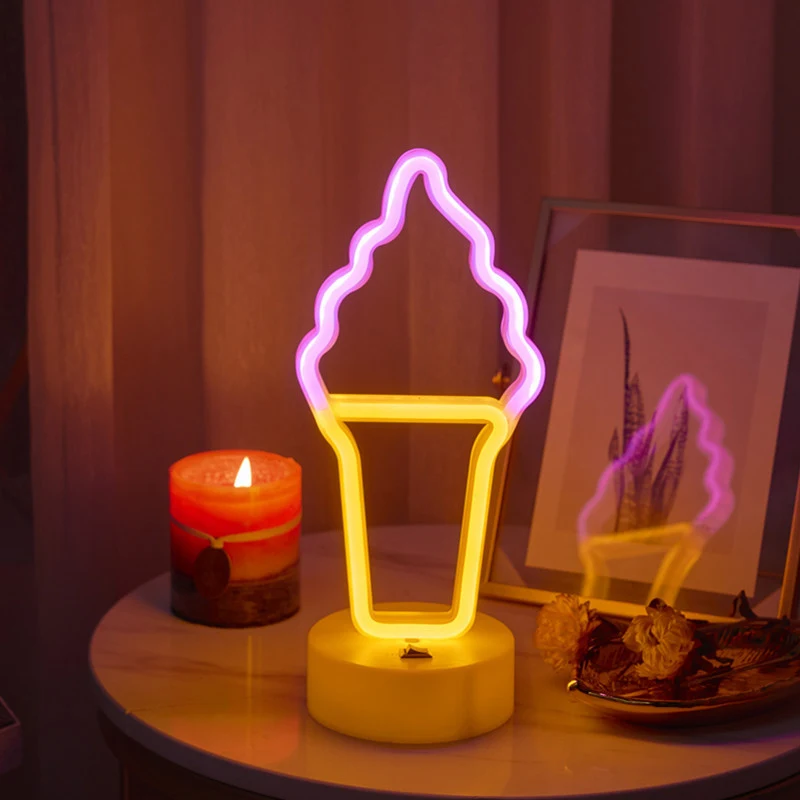 

Ice Cream Shaped Neon Signs w Base,LED Light,Atmosphere Lighting for Wall,Night Lamp for Birthday,Party, E-sports Room,Decor