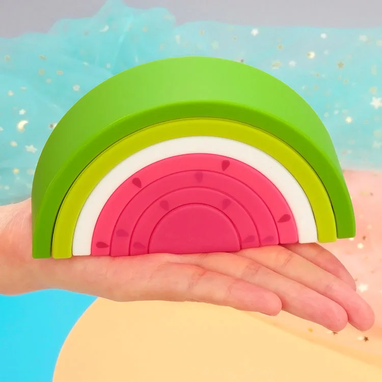 TYRY.HU 7pcs Baby Silicone Building Blocks Rainbow Soft 3D Montessori Teether Educational Toy Gift for Infants