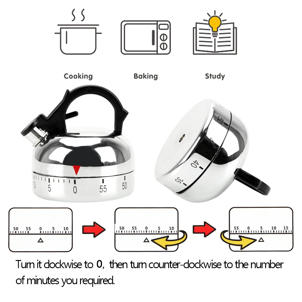 Kitchen Tool Gadgets Cooking Reminders Tools 60 Minutes Kitchen Timer Mechanical Timer Countdown Alarm Reminder Kettle Shape - 5