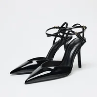 Elegant Pointed Toe Ankle Strap Brand Pumps Women High Quality Patent Leather Buckle Thin Heel Slide Sandals Banquet Dress Shoes - Image 2