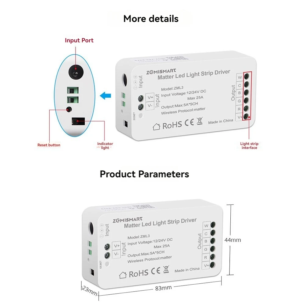 Matter Wifi LED strip light controller RGB CW for google home/for alexa control support
