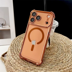 Custodia per telefono trasparente magnetica antiurto potenziata con placcatura per la ricarica wireless