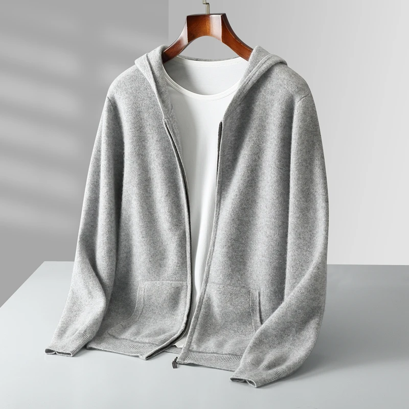 Autumn/Winter Men's 100% Merino Wool Open Cardigan Heavyweight Zipper Knitted Sweater Men's Woolen Coat Men's 2