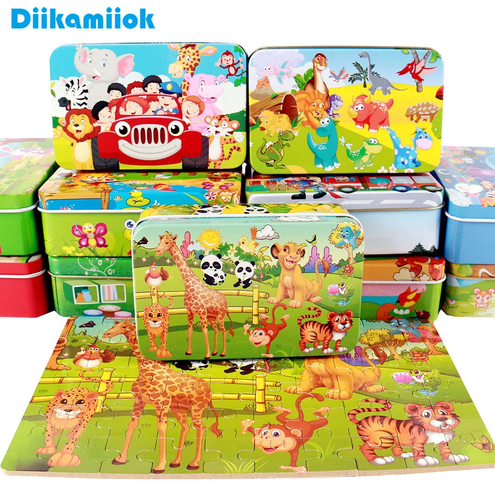 New60PiecesWoodenPuzzleKidsToyCartoonAnimalWoodJigsawPuzzlesChildEarlyEducational