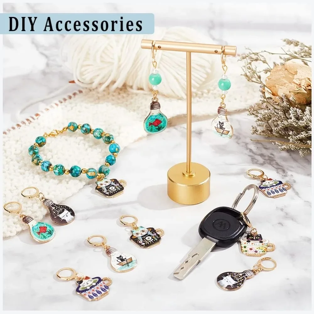 12 Pcs Cup Cat Stitch Markers, 6 Colors Alloy Enamel Cat Crochet Stitch Marker Charms Removable Locking