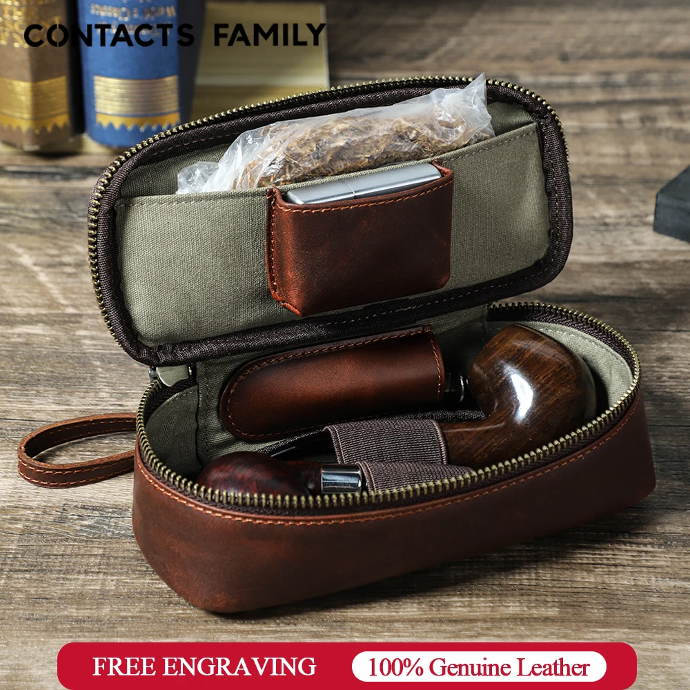 CONTACTS FAMILY  가죽 담배 담배 담배 파이프 가방, 2 파이프 휴대용 허브 연기 파이프 케이스, 흡연 액세서리 키트 도구