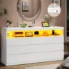 9 Drawer Dresser for Bedroom with LED Lights, Large Chest of Drawers Handle Free, Modern long Dressers with Charging Station 1