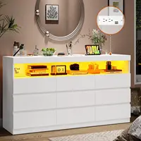 9 Drawer Dresser for Bedroom with LED Lights, Large Chest of Drawers Handle Free, Modern long Dressers with Charging Station 1