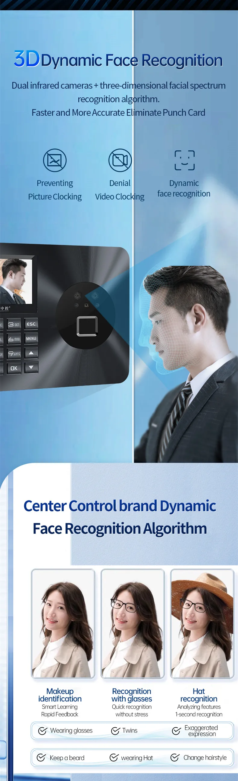 2.4" TFT LCD Biometric Face Recognition /Fingerprint/Password Time Attendance Machine DC 5V/1A Time Clock Recorder