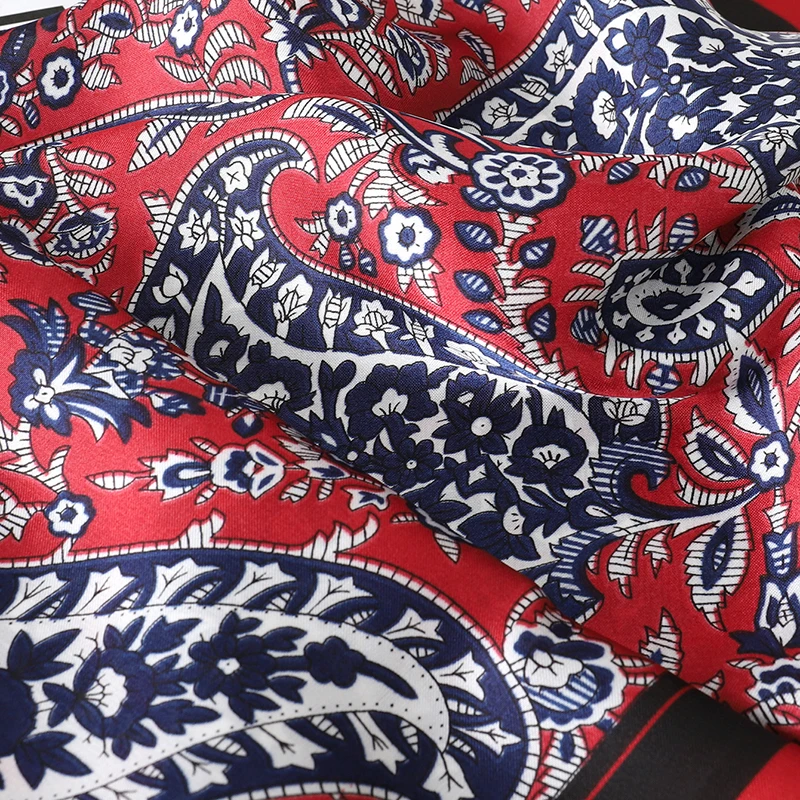 Luxus Platz Seide Haar Schal Frauen Neck Schalldämpfer Hijab Dame Schals Taschentuch Druck Weibliche ScarvesHead Bandana Bufanda – Detail 4