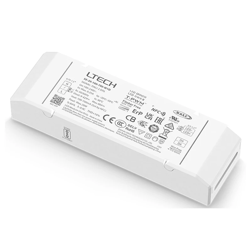 12W 100-500mA 20W 100-700mA 30W 200m-800mA 40W 300mA-1050mA NFC CC DALI DT6 Led 드라이버 LTECH 디밍 드라이버 조명 변압기
