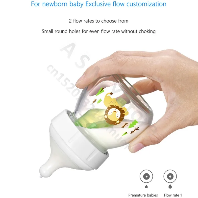 Dr. Brown's newborn wide-bore glass bottle, preemie silicone teat, 60ML for babies 0 to 3 months/Anti-colic glass baby bottle