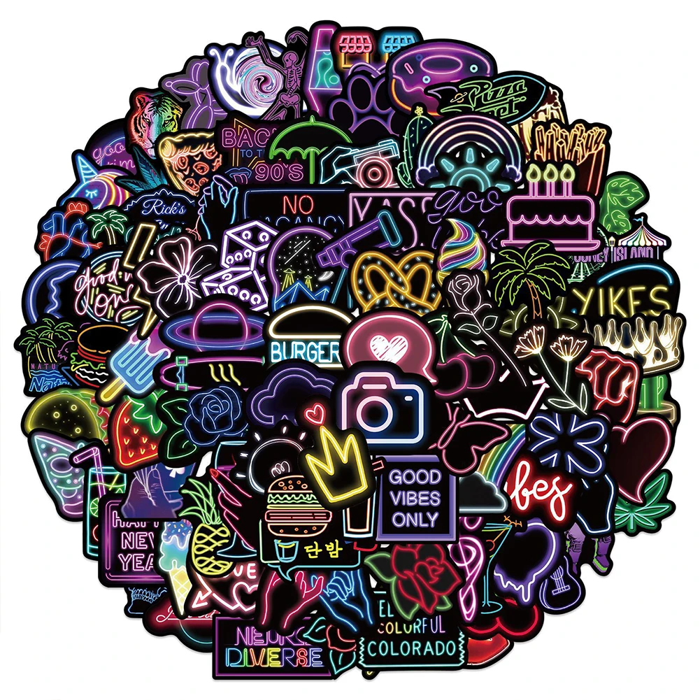 

100pcs DIY Water Bottle Teens For Bike Kids Adults Laptop Mini Skateboard Removable Waterproof Gift Neon Sticker Cool Graffiti