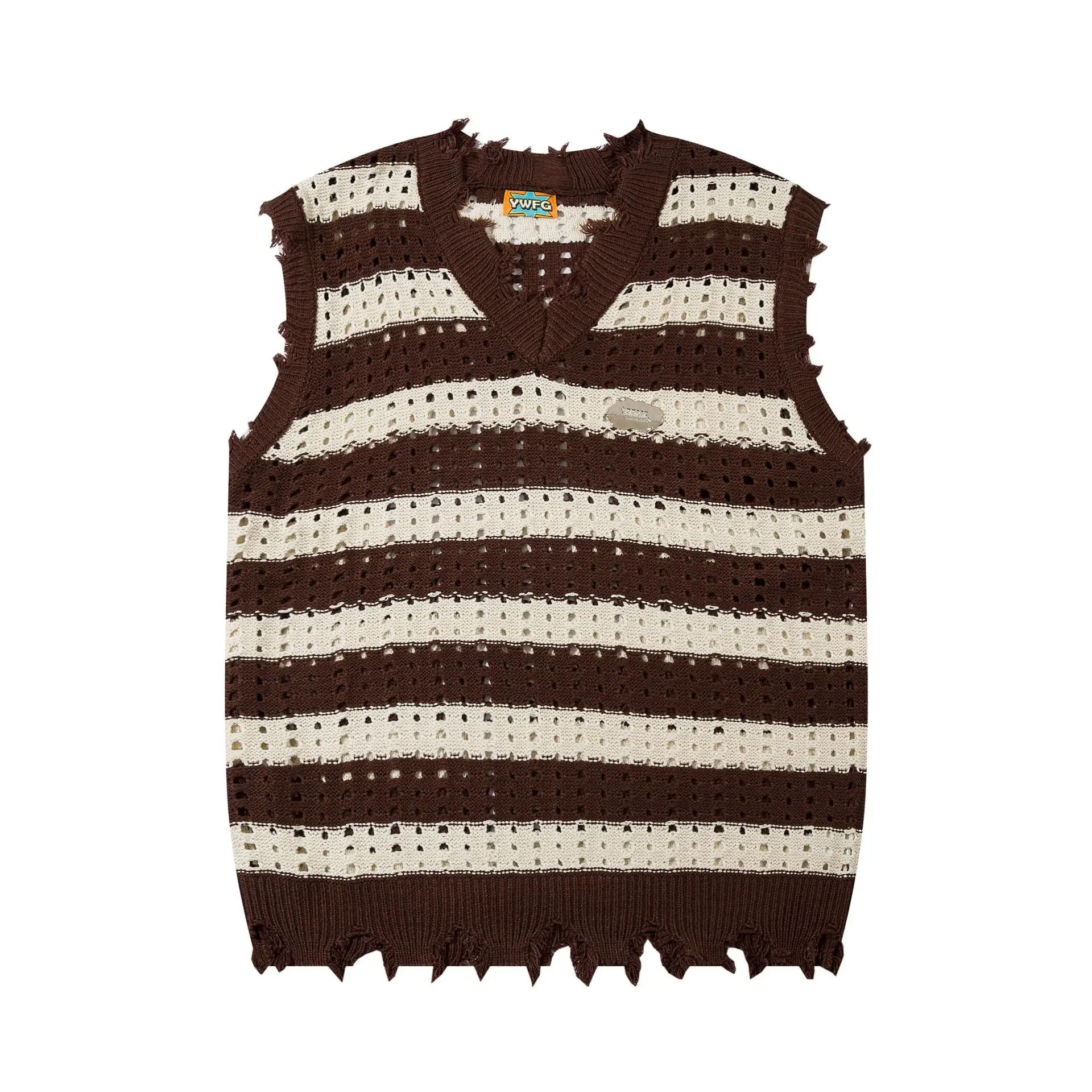 Description Picture 4 of itemMens Sleeveless Sweater Vest Women Striped Hollow Loose V-neck Sweaters Harajuku Casual Loose Knitted Pullove Spring Fall Jumper