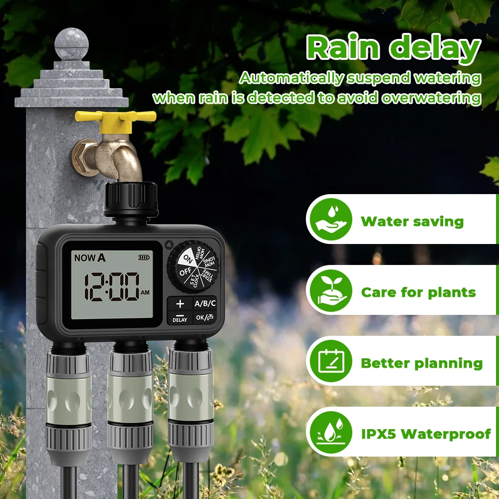 2025th Newest Eshico HCT-M08 3-Outlet Water Timer Automatic/ Manual/ Rain Delay Sprinkler 3P Watering System 3 Zone Garden Tool 4