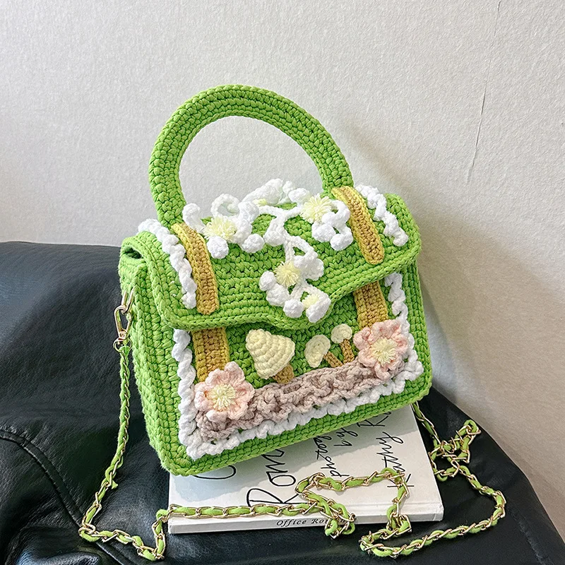 

Fairy Knitting Handbag for Girls, Weaving Crochet Bag, Hand Woven Flap Bag, Cute Cartoon, Crossbody Shoulder Bag, New