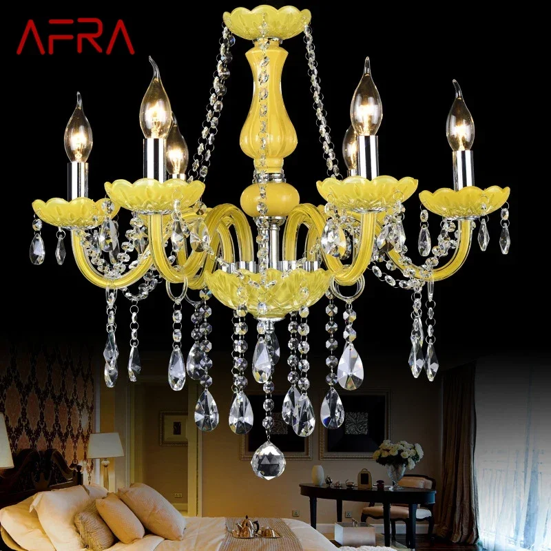 

AFRA European Luxurious Crystal Pendent Lamp Yellow Candle Lamp Warm Living room and bedroom Restaurant Hotel Villa Chandelier