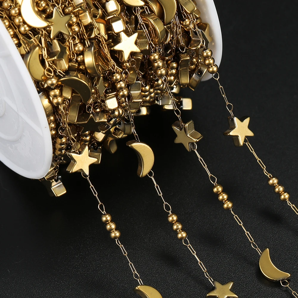 1m Stainless Steel Chain with Star and Moon Beads
