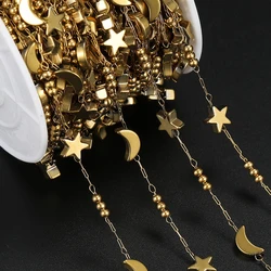1m Stainless Steel Chain with Star and Moon Beads (Gold)