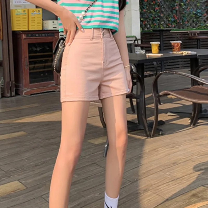 여성용 짧은 데님 청바지, 슬림 용수철, 심플 스트레치, 슬림 스키니, 스몰 반바지, 더티핑크 여름
