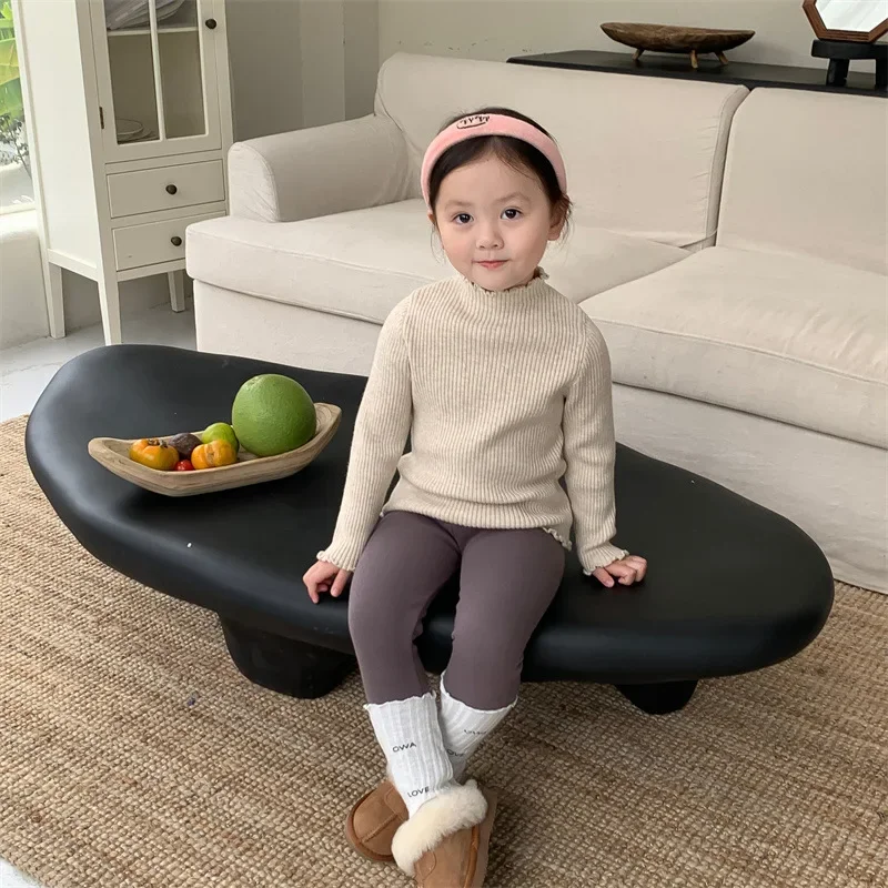 

Sweet Girls' 2023 Autumn/Winter New Half High Collar Sweater Baby's Winter Fashion High Collar Bottom Knit knit sweater