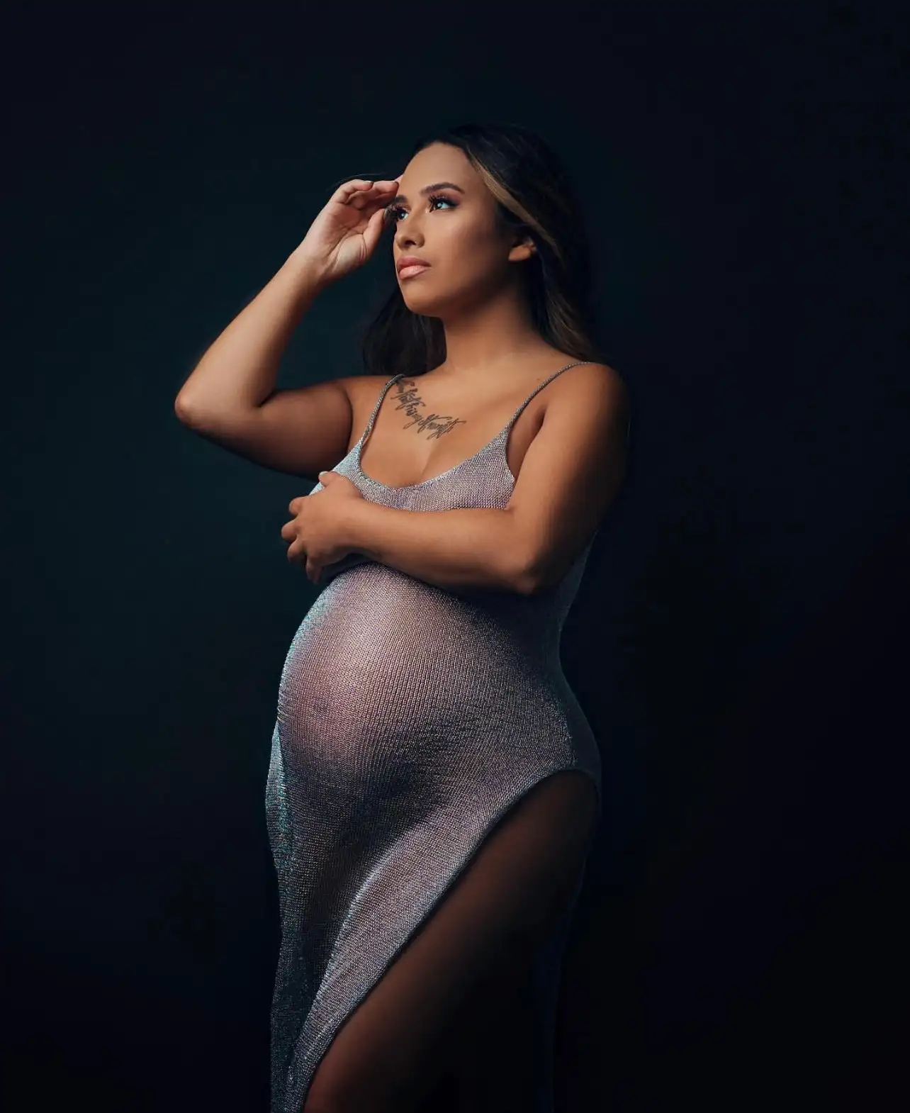 Maternity Dresses for Photo Shoot Pregnancy Dress Photography Shoot Gold Knitted Robe Clothing Props - 2