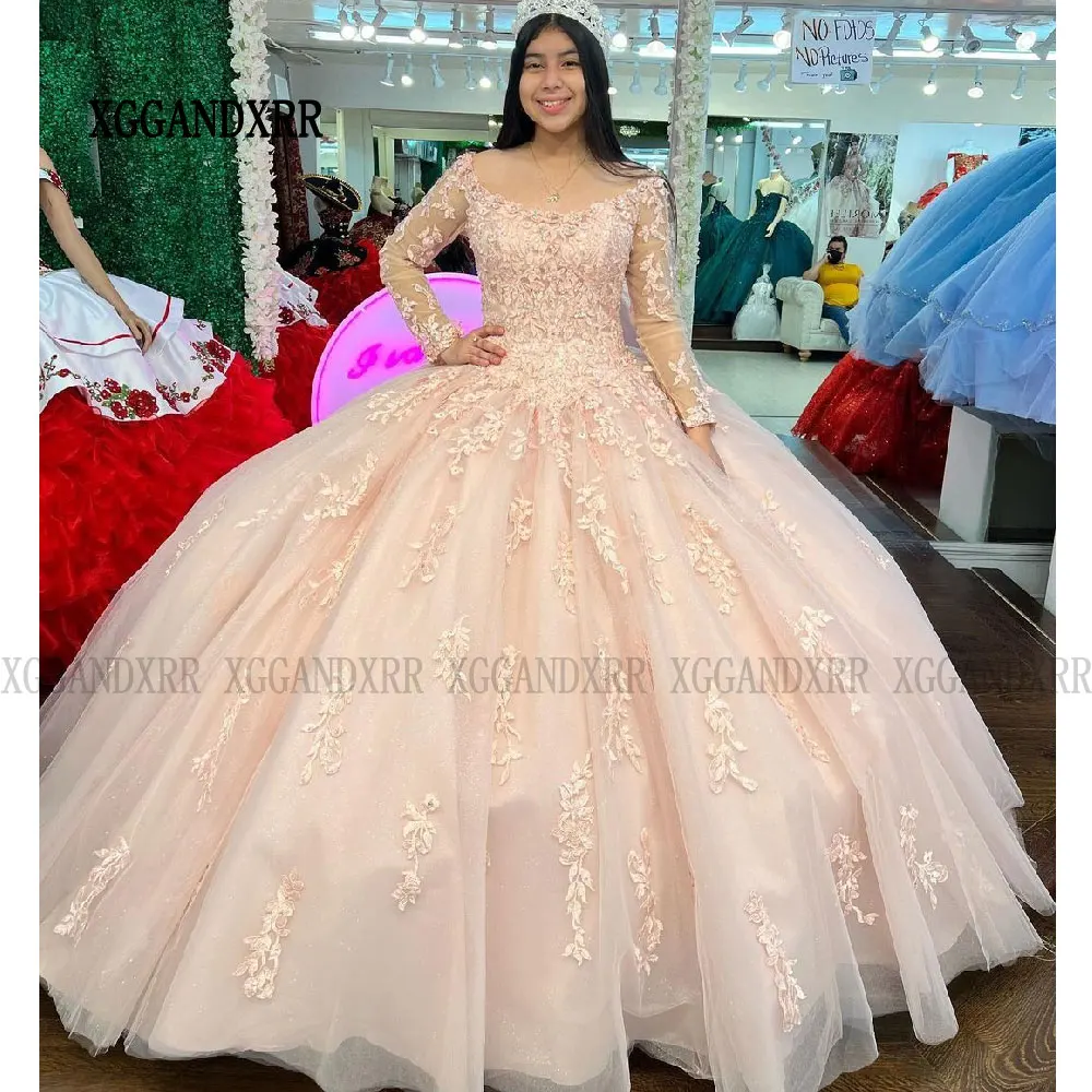 

Розовое платье принцессы с длинным рукавом, бальное платье 2024 слоев для 15-16 лет, милые платья на день рождения 15-16 лет