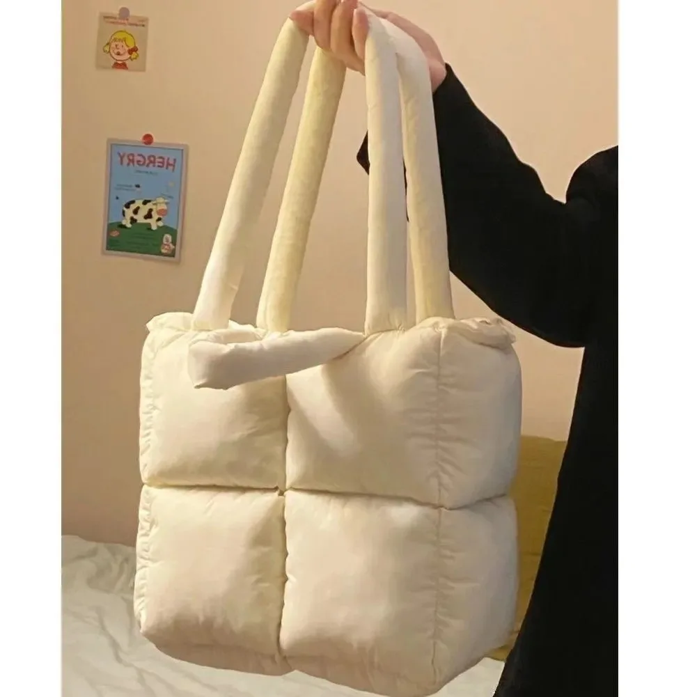 Puffy Padded Tote Quilted Women Designer Handbags Down Space Shoulder Bag Winter Warm Soft Cotton Shopper Bags for Women Purses