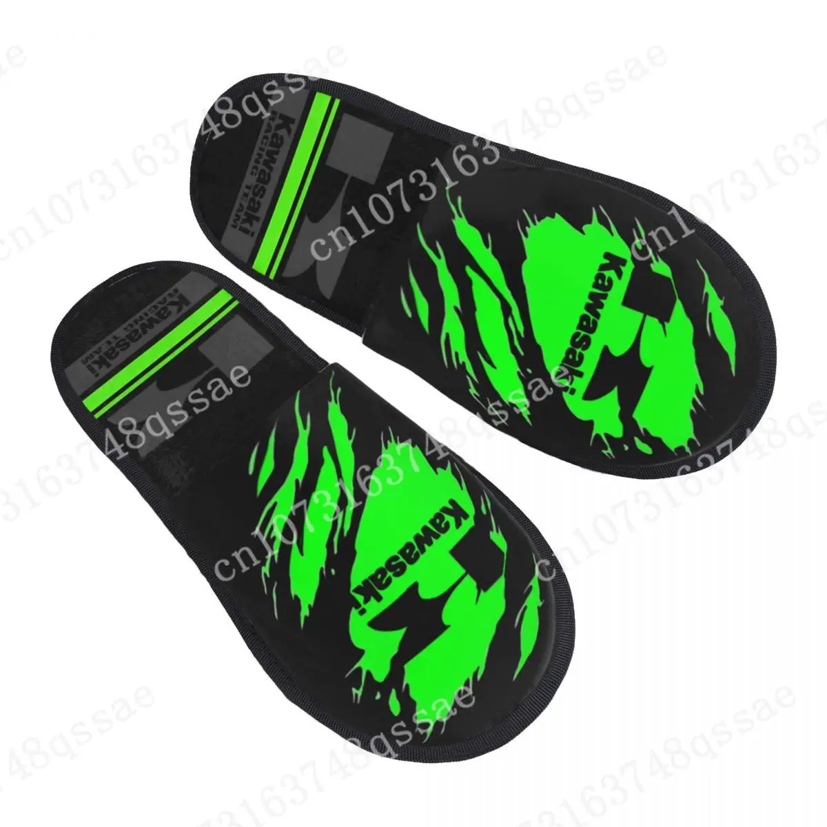 

Crazy Kawasakied Motocross Racing Slippers Bedroom Motorcycle Cozy Household Fur Slippers Slides Non Slip