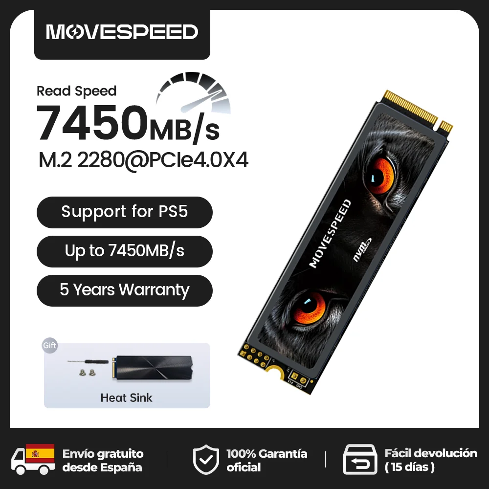 MOVESPEED 7450 mo/s SSD NVMe M.2 2280 4 to 2 to 1 to disque dur interne à semi-conducteurs M2 PCIe 4.0x4 2280 disque SSD pour PS5 ordinateur portable