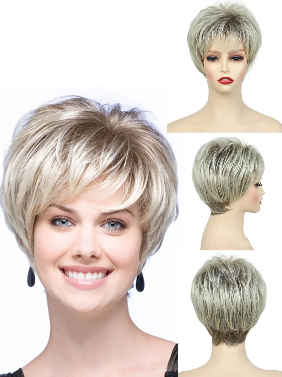 

blonde Synthetic Hair wigs Women's short hair wig cover peruca cacheada sintetica شعر صناعي peruki damskie blond short curly