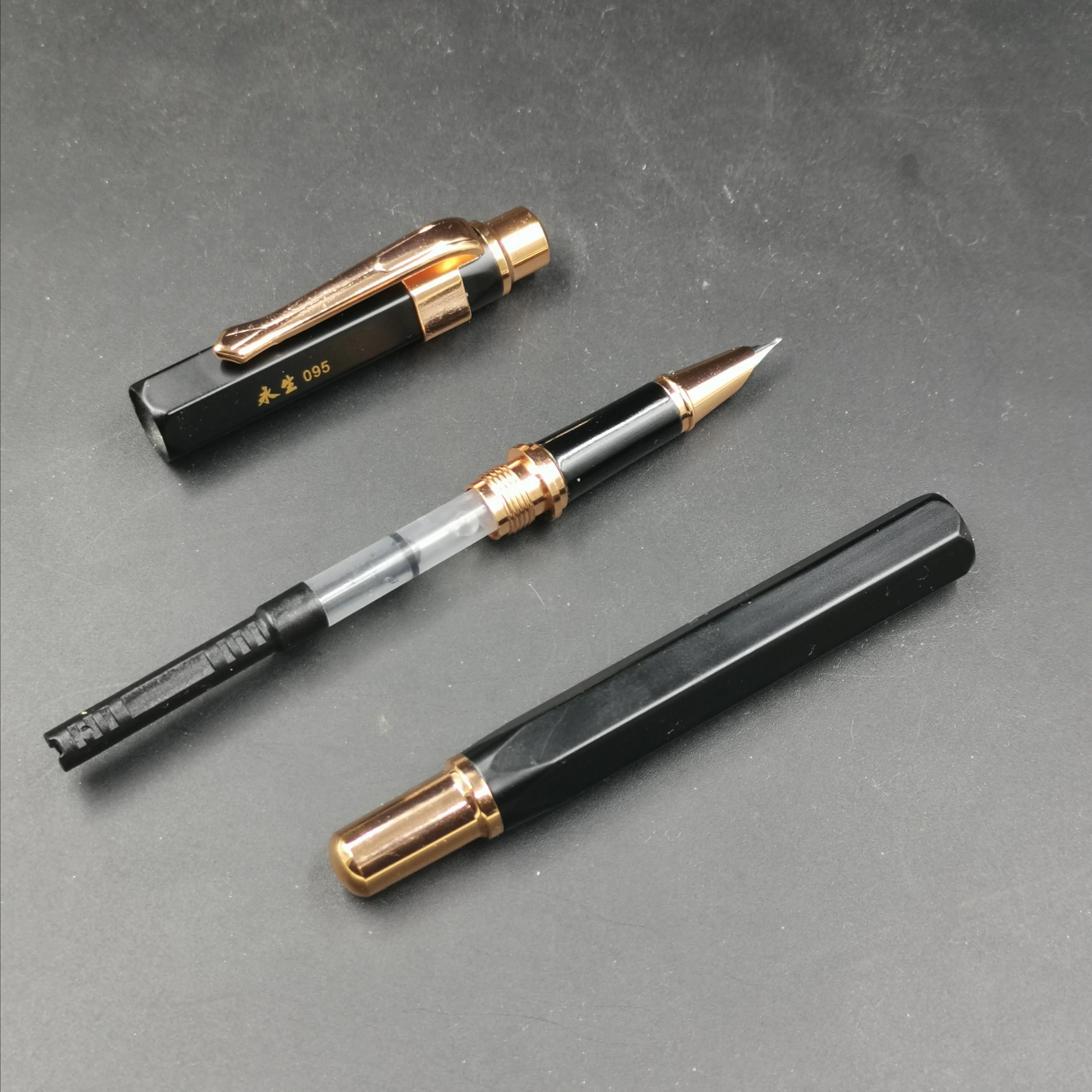 Fountain Pen St Penpps 095 Fountain Pen Hexagon Black Metal Ink Pen Bronze Clip F Nib Stationery Office school supplies