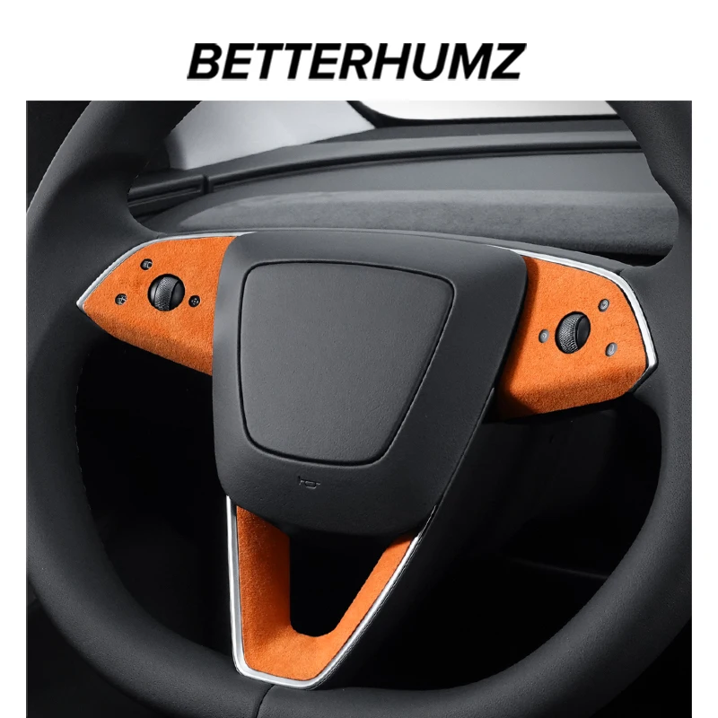 Tesla 2018 용 Alcantara로 제작 된 Betterhumz-모델 Y Juniper 모델 3 HighlandSteering 휠 트림 스티커 자동차 인테리어 액세서리