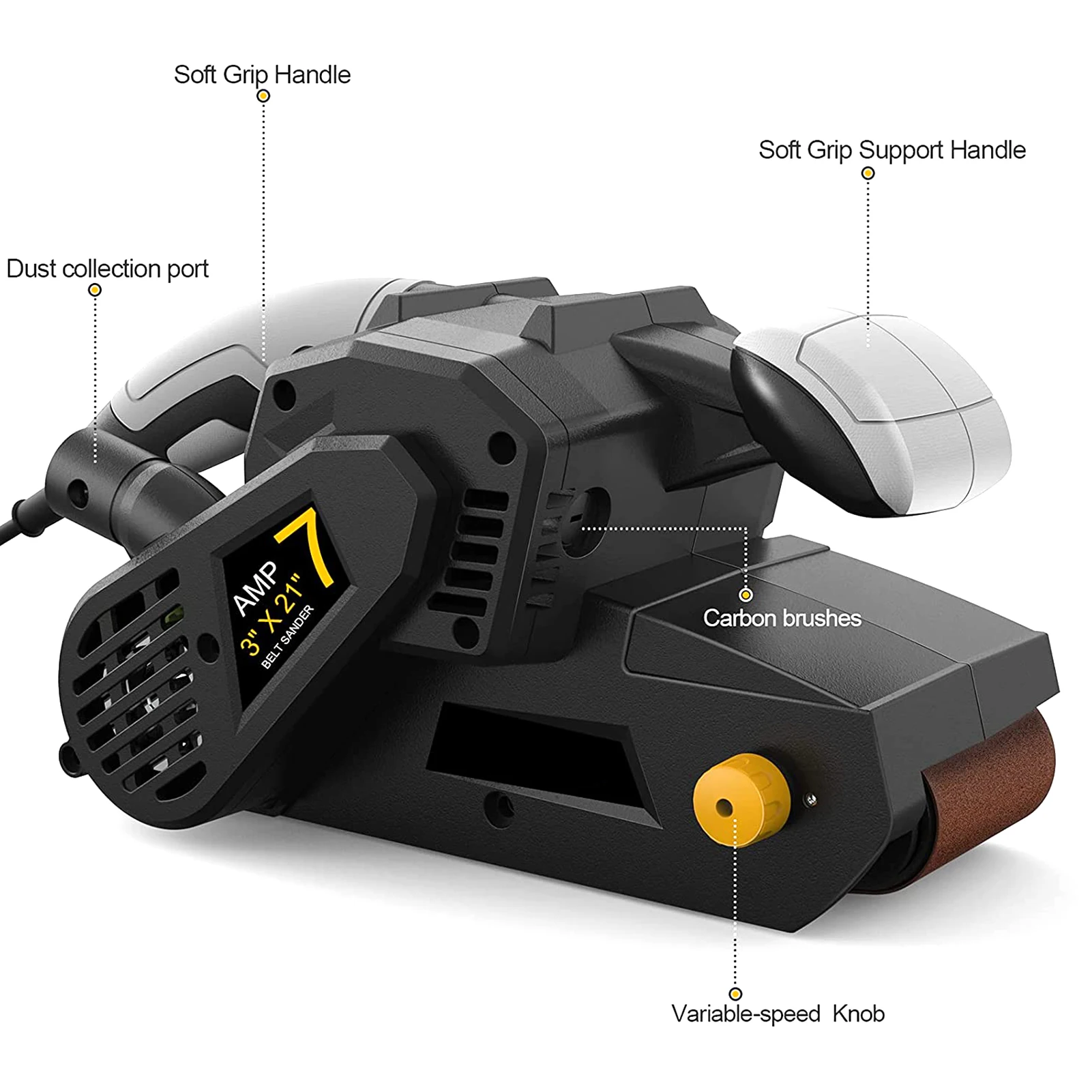 Woodworking 750W Belt Sander Electric Table Sander Variable Speed 2-in-1 Vacuum Cleaner Adapter Belt Sanding Grinding Machine 6