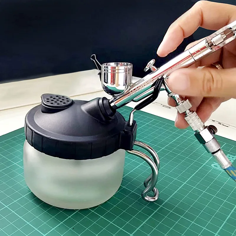 Airbrush Cleaning Tools Kits for Spray Gun Airbrush Glass Jar Pot with 3 Set Clean Parts And Replaceable Air Brush Needle Nozzle 6
