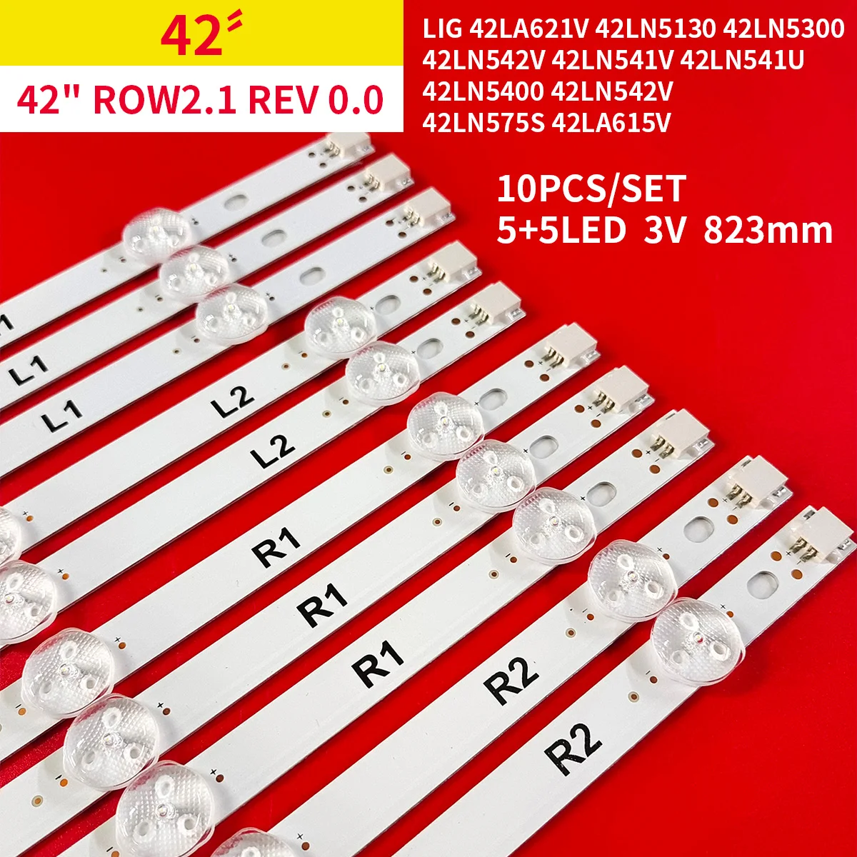 

10Pcs/1Set LED Backlight Strip for LIG 42" ROW2.1 REV 0.0 6916L-1385A 6916L-1386A 6916L-1387A 6916L-1388A 42LN5400 42LN575S