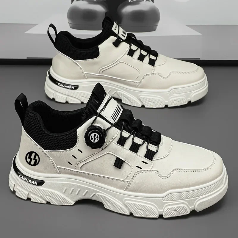 Casual Sneakers Autumn Men's Breathable Workwear Shoes Trendy Thick Soled Anti Slip White Skateboard Ankle Boots