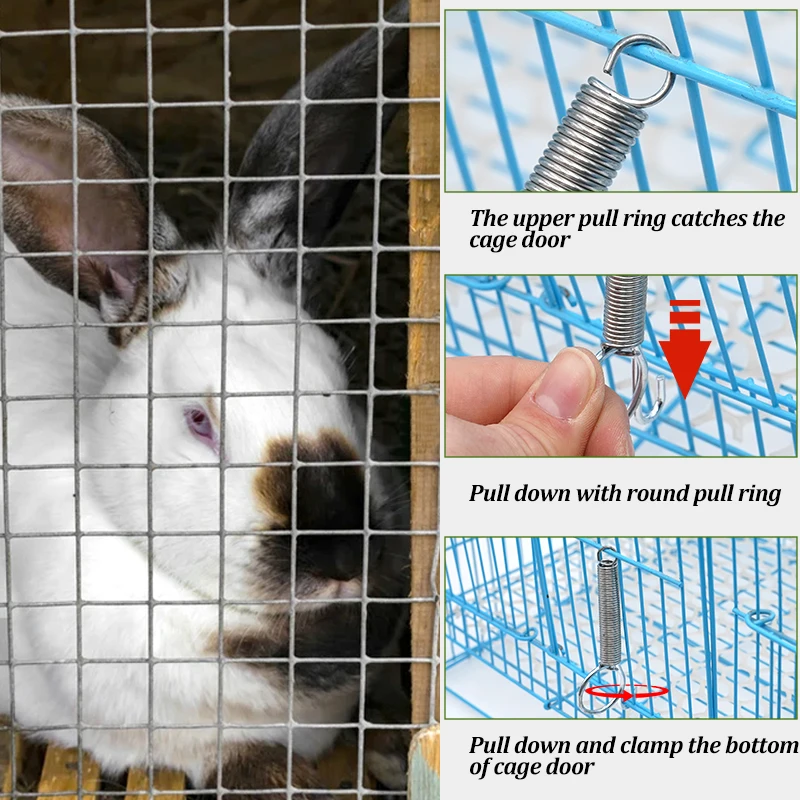 Animal Cage Spring Hook 10 Packs Spring Hooks for Rabbit Cage Spring Latch Door Cage Accessories Wire Clips Snap Hooks 3 Sizes