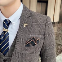 hemp Suit 7XL （Blazer + Vest + Trousers） Italian Style Elegant Fashion Business Cotton Linen Casual Slim Gentleman's Formal