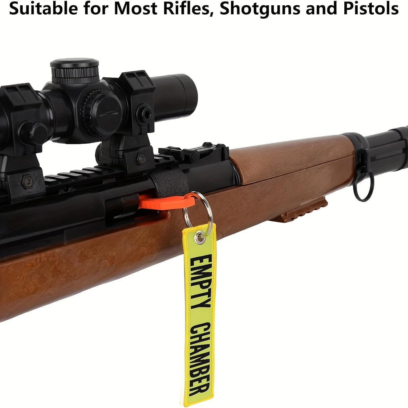 2 Sets Kammer-Sicherheitsflaggen, passend für Gewehr-Schrotflintenpistole mit leuchtendem Gelb-Rot, leerer KAMMER-Tags, Schlüsselanhänger, universelle Kompatibilität – Detail 12