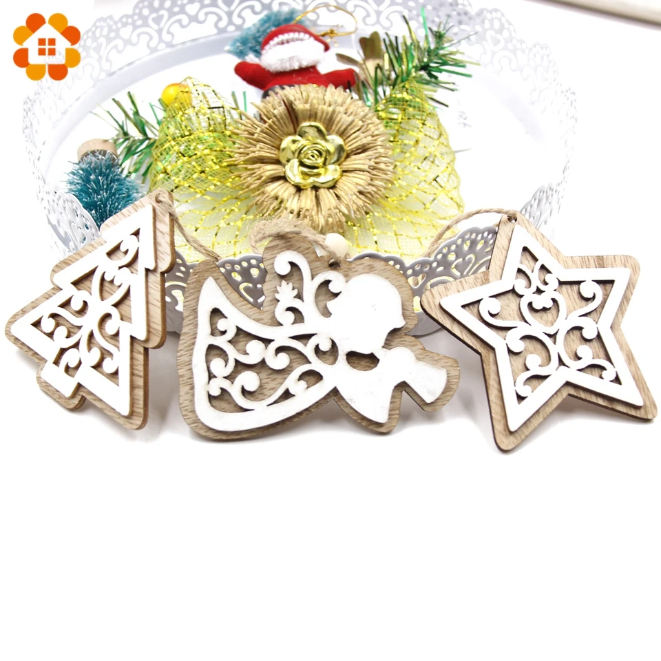 Christmas decorations 6PCS/Lot Multi European White Wooden Pendants Ornaments Hanging Gifts Wedding&Christmas Party Decorations Tree Ornaments