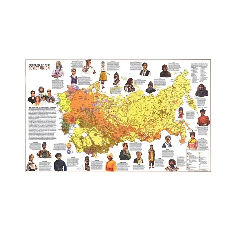 Russia Map of The World People of the Soviet Union 1976 World Map Wall Sticker Poster and Prints for Home Office School Supplies