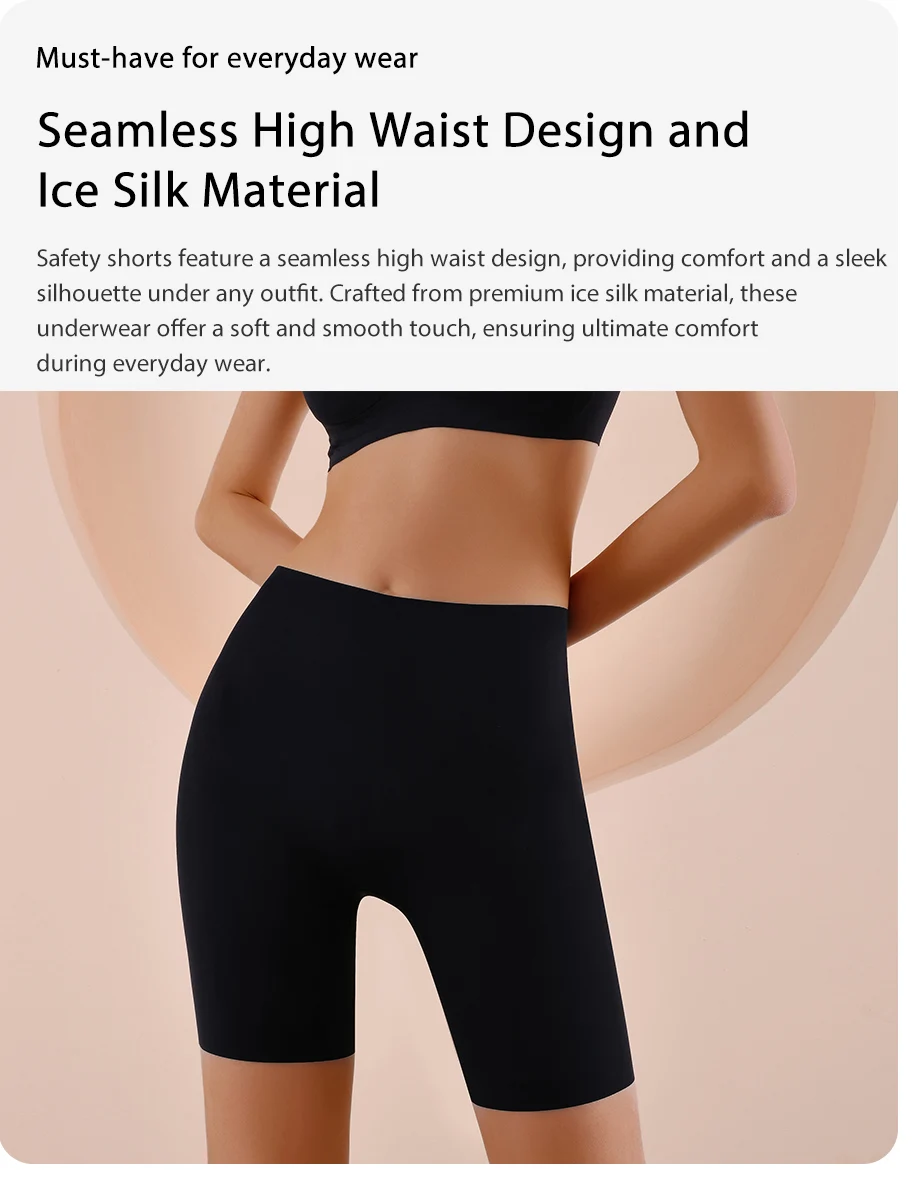 Nahtlose Hohe Taille Shorts Höschen Für Frauen Bauch-steuer Hip Fahrstuhl Eis Seide Sicherheit Hosen Sport Unterwäsche Boyshorts Boxer – Detail 5