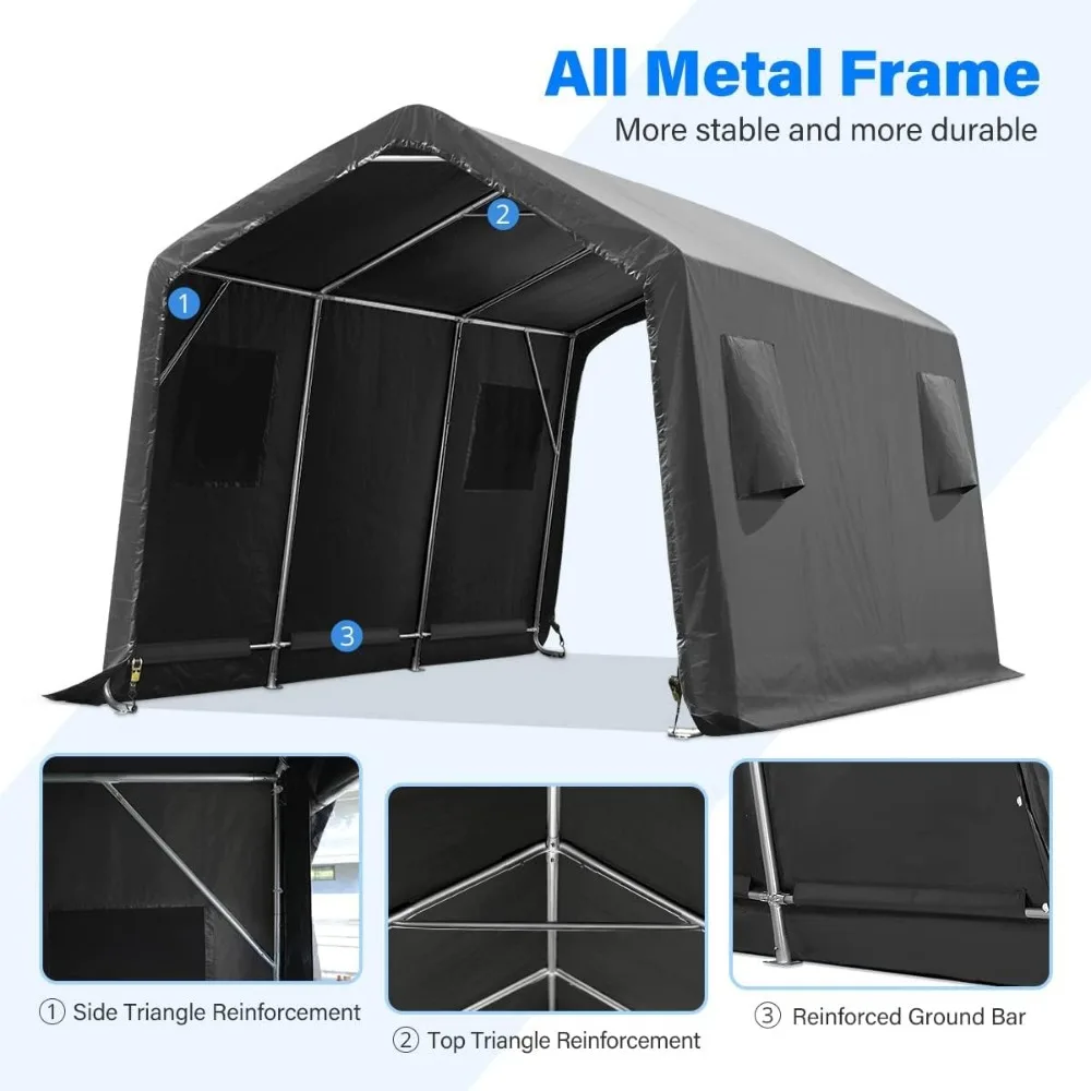 10X15 ft Garage Shelter Steel Metal Peak Roof Anti-Snow Portable Storage Shed Carport with 2 Roll up Doors & Vents